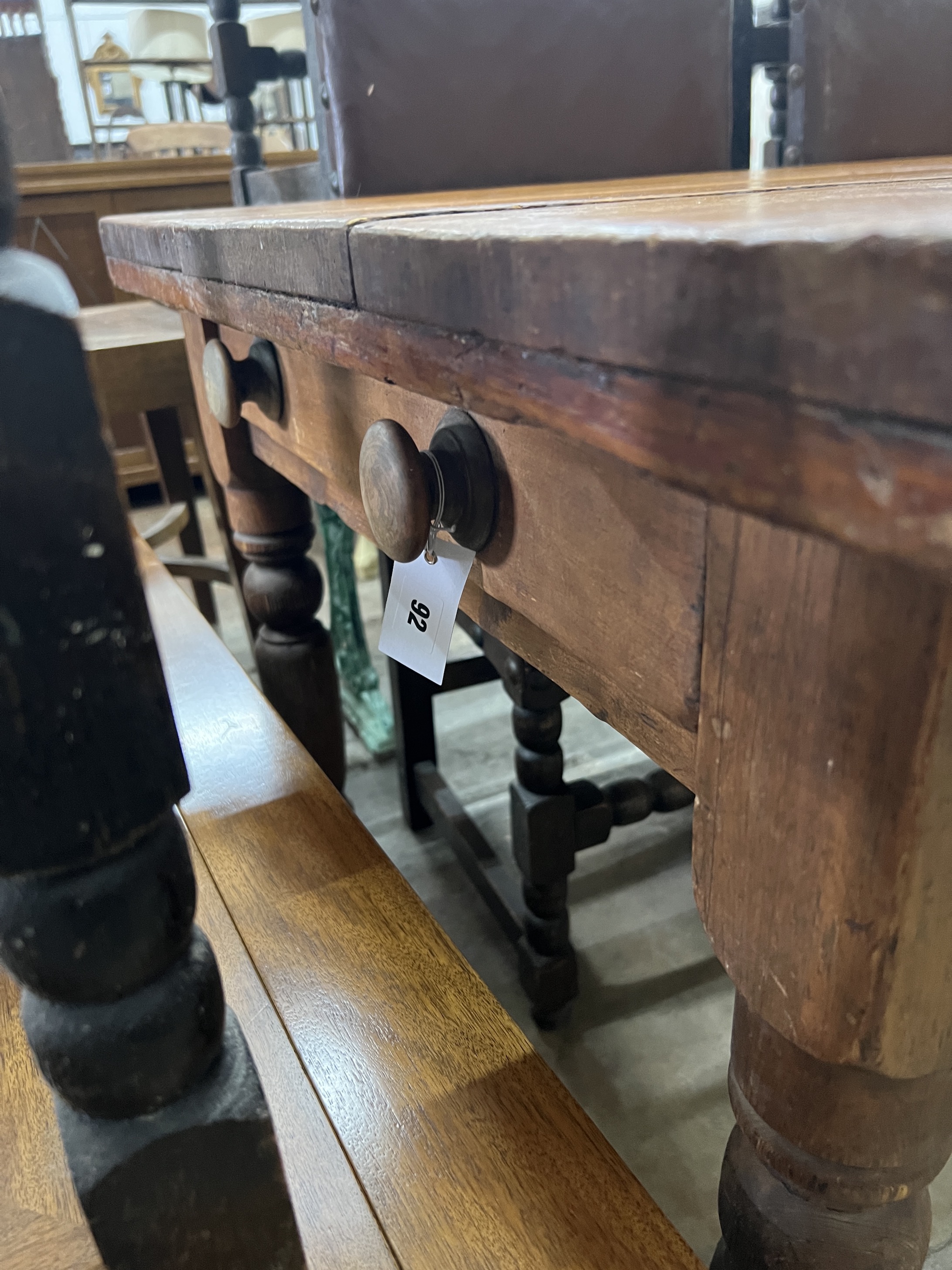 A Victorian rectangular pine farmhouse kitchen table with single drawer, width 137cm, depth 88cm, height 74cm